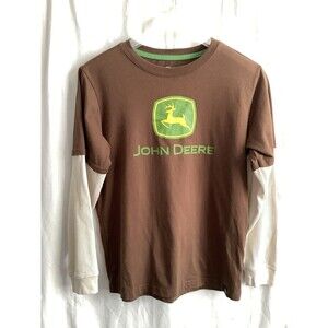 John Deere Unisex Long Sleeve T Shirt Children’s Size XL 14/16 In Brown W/Logo